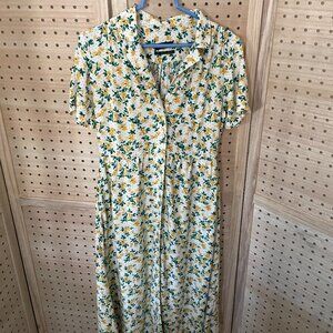 Urban Outfitters Yellow Floral Button Front Collared Dress Size M